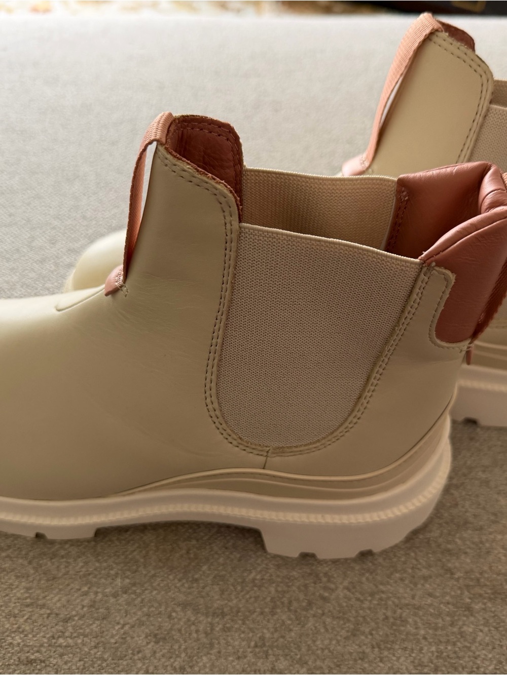 OluKai Hehi Chelsea Booties in Cream with Pink Pull Tabs - Picture 5 of 9